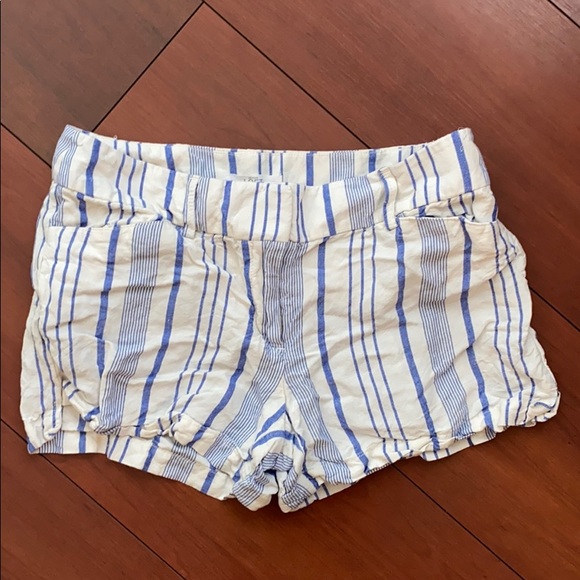 LOFT Blue & White Striped Linen Shorts - Picture 2 of 3
